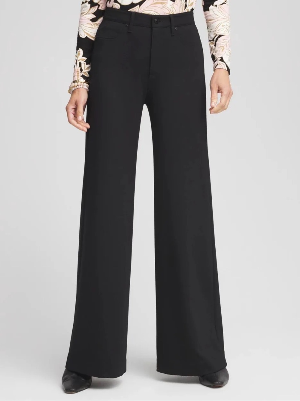 Chico’s High Rise Wide Leg Ponte Pants Women’s Size 12 Stretch Knit Black